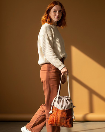 Torba shopper z kominem unikatowa torba handmade w stylu no waste