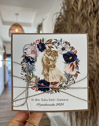 Personalizowany prezent - wyjątkowa kartka ślubna ręcznie robiona w stylu boh