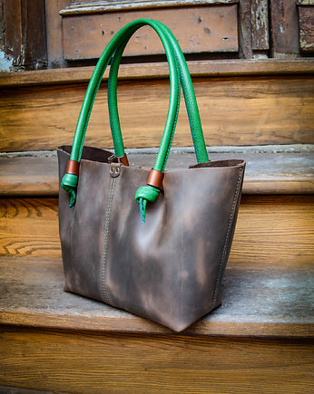 Brązowy shopper od LadyBuQ Art  Piękna skórzana torba na ramię