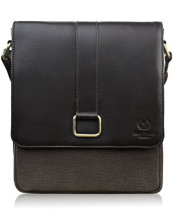 Listonoszka męska na ramię ze skóry i bawełnianego canvasu, Paolo Peruzzi