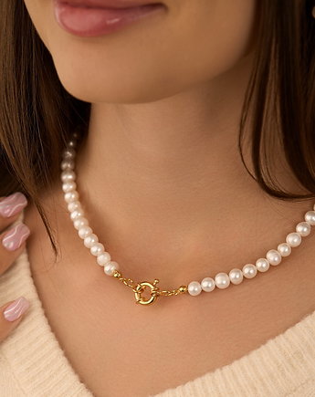 Choker z naturalnych pereł, z ozdobnym zapięciem- srebro 925 pozłacane, Coccola JEWELLERY