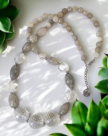 Naszyjnik z kamieni naturalnych kryształ górski labradoryt srebro rodowane, MYNESS