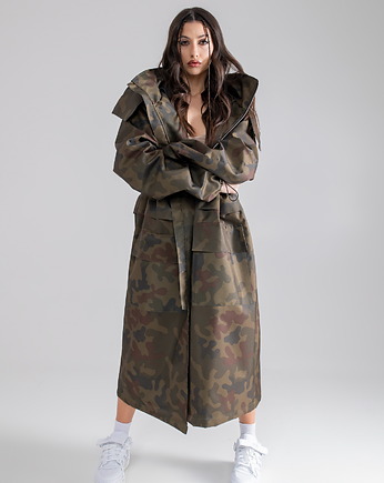 Ocieplana Parka Longline Hoodie Oversize camo moro