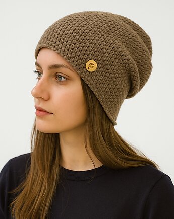 Czapka całoroczna przejściowa cienka bawełna s/m unisex brązowa