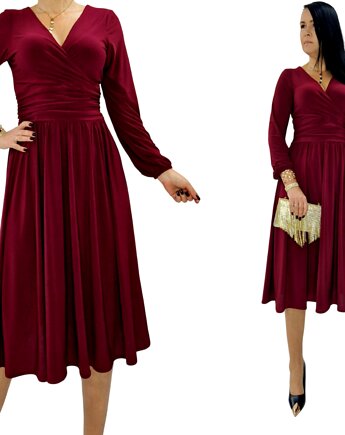 Bordowa  elegancka sukienka  midi draperia r 36-56