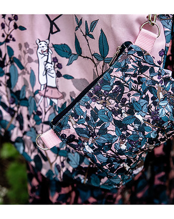 Zestaw TORBA + organizer, rózowo-turkusowy wzór MYSZKI W JEŻYNACH (bawełna), NAWROTANKA