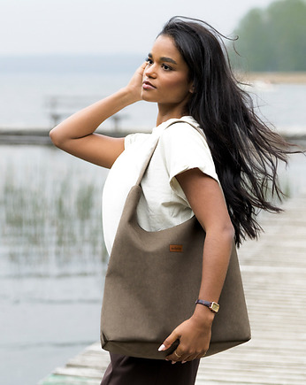 Torba HOBO z nubuku tapicerskiego w kolorze taupe