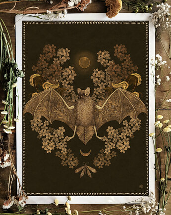 Nietoperz plakat, plakat botaniczny, plakat boho, plakat natura