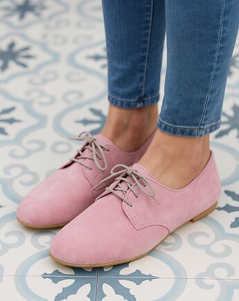 Zamszowe, skórzane buty damskie Oxford