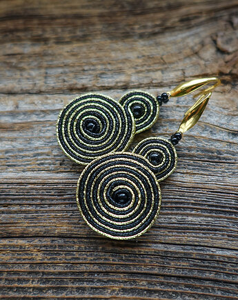 Czarno- złote spirale kolczyki soutache