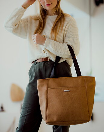 Torba Shopper z tłoczonego nubuku tapicerskiego w kolorze rudego brązu