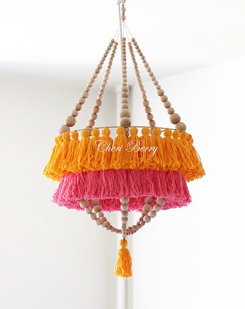 Boho Lampa Abażur z Chwostami-Katja Słoneczna Fuksja