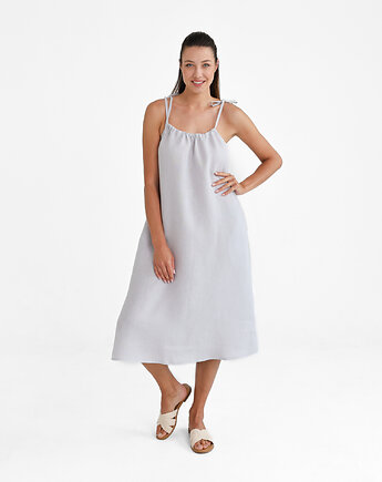 Lniana Sukienka FLORA MIDI light gray