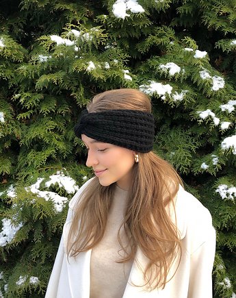 Opaska wełniana handmade czarna 100% wełna