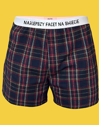Najlepszy facet krata granat  - bawełniane luźne - Majtki z Sosnowca
