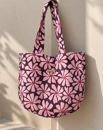 Welurowa tote bag margaretka róż