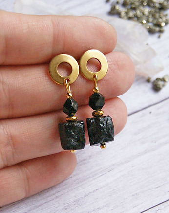 Czarny turmalin, stal szlachetna pozłacana, kaktusia