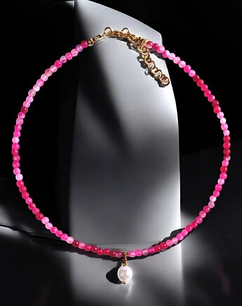 Naszyjnik : choker : fuchsia & pearl collection : agat i perła, kaktusia