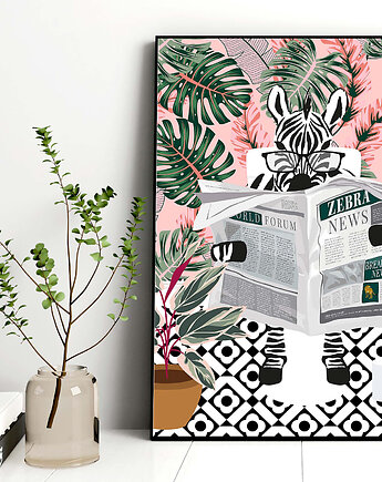 Plakat Zebra w różowym ogrodzie