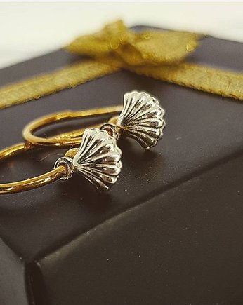 Muszelki cudowne kolczyki pozłacane 2w1