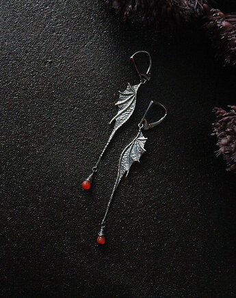 Długie kolczyki srebrne skrzydła smoka z kamieniami naturalnymi, Bellamente