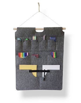 Organizer z kieszonkami na ścianę z filcu - szary - zaokrąglone kieszonki, Beltrani