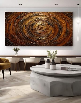 Obraz abstrakcja 80x160cm w kolorach miedziany i złoty