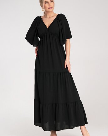 Długa sukienka maxi z dekoltem w serek i rękawem kimono - M1185