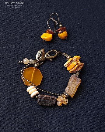 Bransoleta unikat z mixu minerałów. Boho z nutą vintage Prezent lux