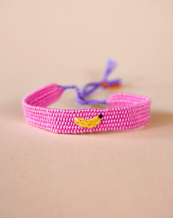 Bransoletka ręcznie robiona z ręcznym haftem - "Banan", Słońcem Tkane