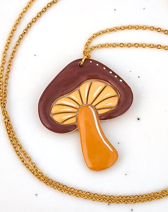Naszyjnik z grzybem, podgrzybek, brązowy grzyb, amulet na jesień, boho