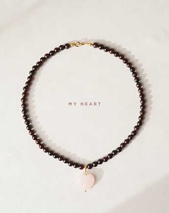 MY HEART Naszyjnik RHEI z kamieni naturalnych Chocker z Serduszkiem Burgund