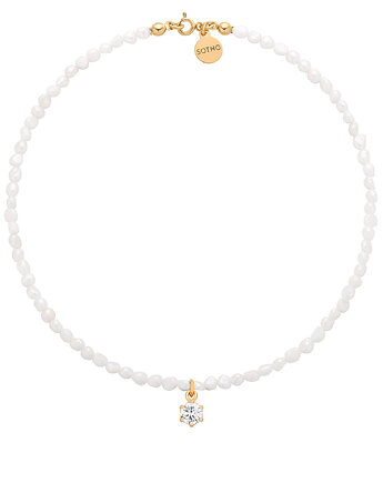 Złoty naszyjnik z pereł naturalnych z bezbarwną cyrkonią, SOTHO