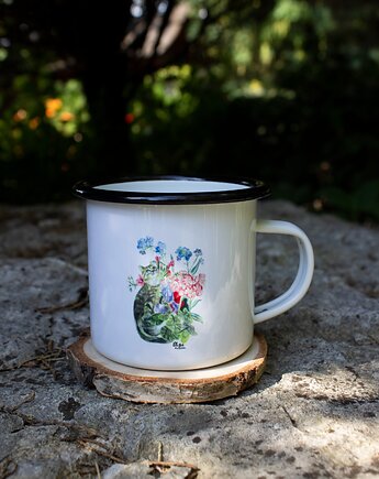 Kubek emaliowany Kot w Pelargoniach