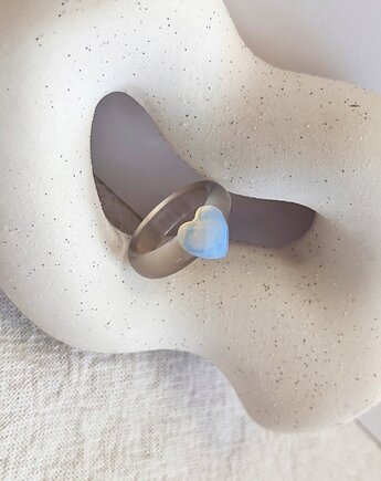 Pierścionek z kamienia naturalnego z sercem, agat + opalite, Chunky Jelly Ring