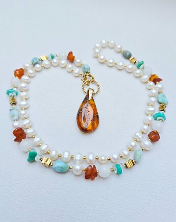 Długi Naszyjnik Bursztynowa  Laguna, ILEA