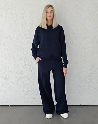 Aba komplet oversized kangurka i szerokie spodnie wide leg Navy