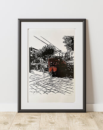 Linoryt "Tramwaj z Soller" - kolor