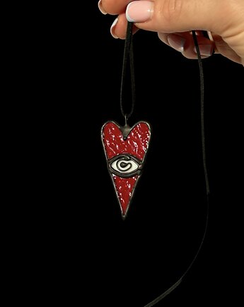 Czerwony Naszyjnik Wisior szklany Amulet Trzecie oko Witraż w stylu Tiffany