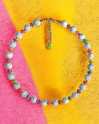 HOT TREND 2025 : naszyjnik : summer collection : howlit 12mm, kolorowa muszla, kaktusia