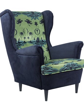 Fotel uszak Richmond we wzory, kolorowy, patchwork, welurowy
