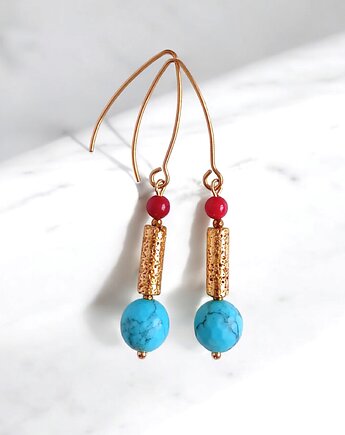 LIMITOWANE kolczyki: długie: summer collection : turkusowo-złote, kaktusia