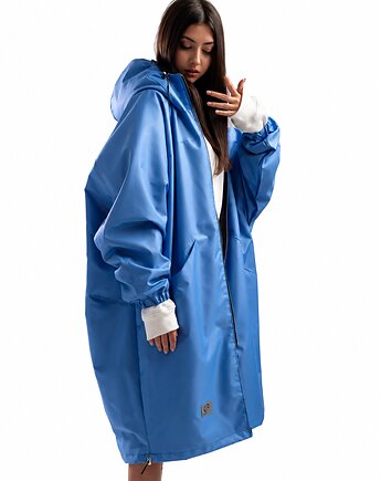 Ocieplany Płaszcz longline hoodie oversize baby blue
