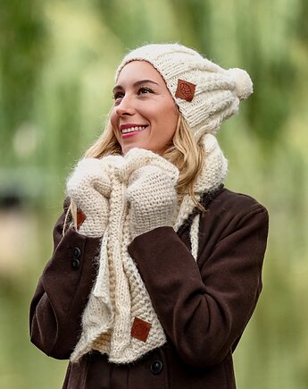 Czapka MERINO Smile Beżowy ecru + podszewka JEDWAB