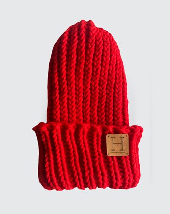 Czapka beanie z wełny merynosa CZERWONY