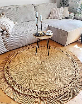 Okrągły dziergany dywan Boho Musztrarda 140 cm, Knitting Factory