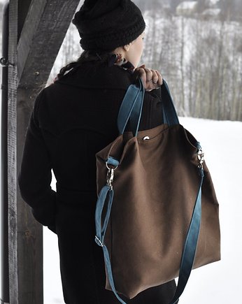 Torba hobo XXL - brąz, turkus, PRACOWNIA 166