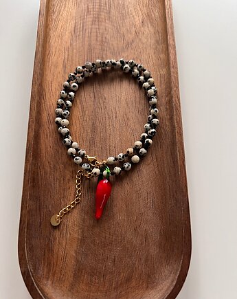 Handmade naszyjnik z jaspisem dalmatyńskim i szklaną papryką, Juicy Beads