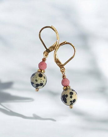 Jaspis dalmatyński i rodonit : kolczyki krótkie, kaktusia