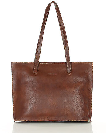 Duża torba shopperka biznesowa damska skórzana - MARCO MAZZINI brązowa, Marco Mazzini